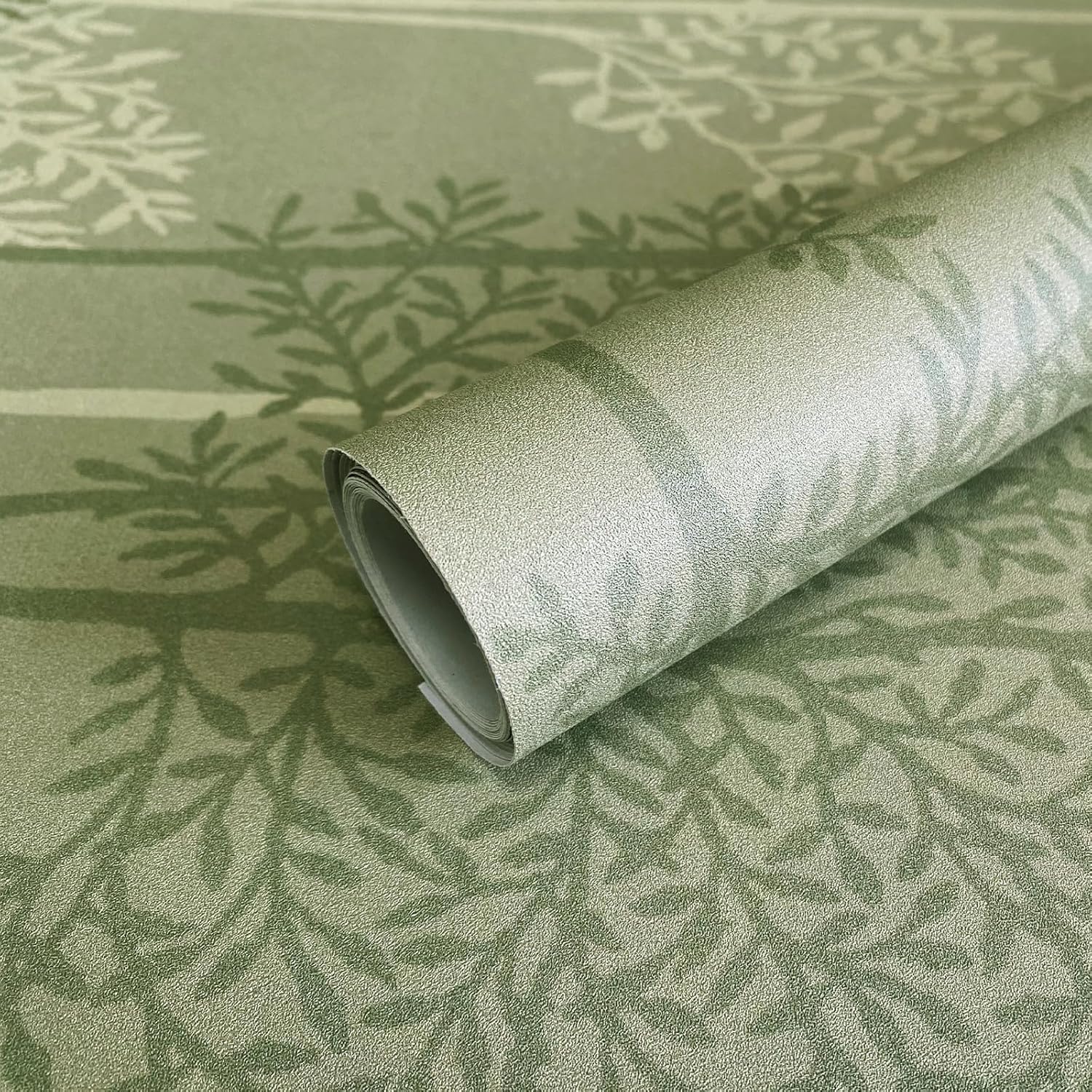 JiffDiff Green Peel and Stick Wallpaper, Botanical Tree Self Adhesive Wallpaper Renter Friendly Contact Paper for Bathroom and Cabinets Decor, 17.3" X 400"