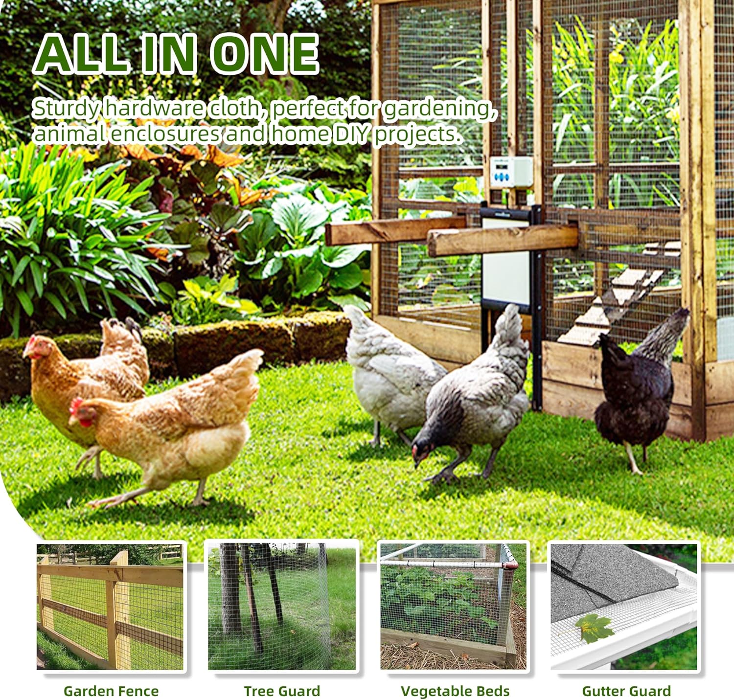 Hardware Cloth 50ft x 36in Wire Mesh 1/2 inch 19 Gauge Mesh Roll Hot Dipped Galvanized After Welding Heavy Duty Garden Chicken Rabbit Snake Wire Fence