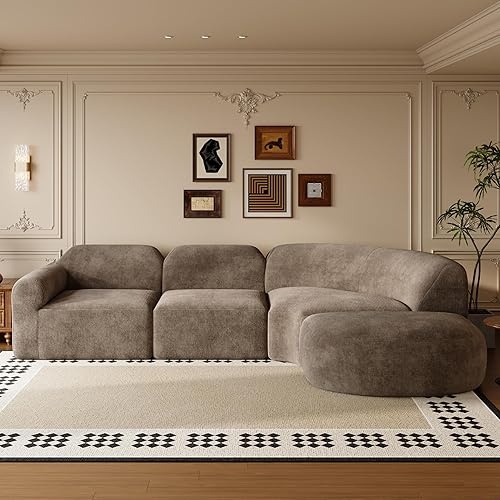 Merax Modern Curved Sectional Sofa with Ottoman, Couch 4-Piece Set High-Density Compressed Sponge, Fully Assembled, Right Hand Facing, Plush Deep Seat for Living Room, Lounge, Apartment, Dark Brown
