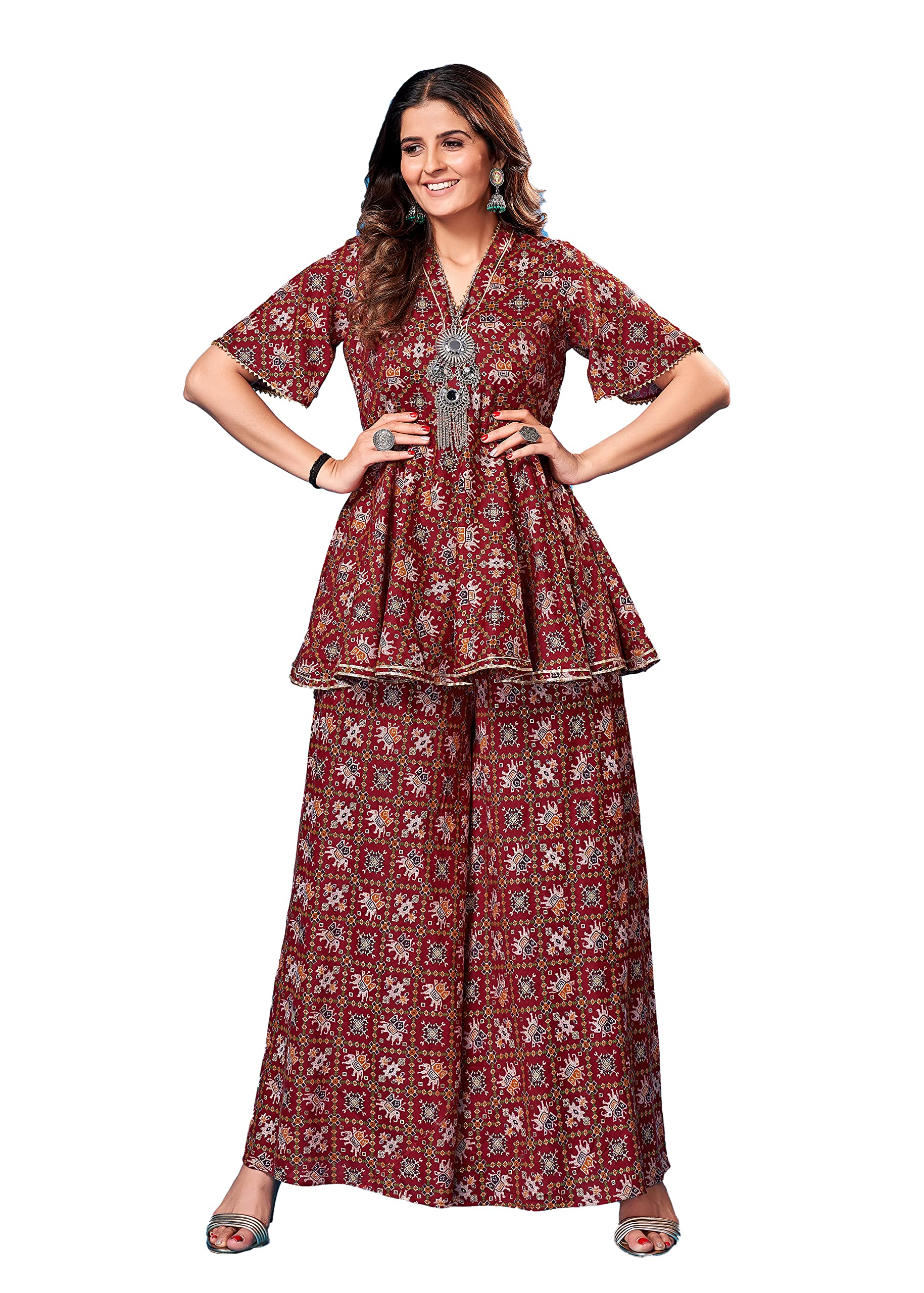 Elina fashionIndian Stitched Kurti for Womens With Sarara Bottom | Readymade Rayon Printed Kurtis Kurta