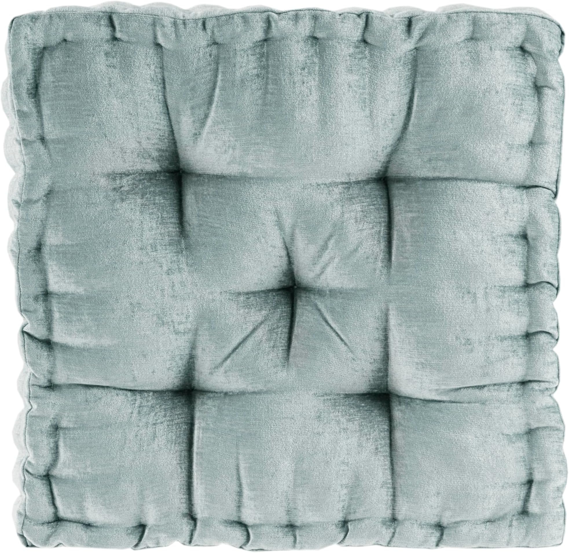 Intelligent Design Azza Floor Pillow Square Pouf Chenille Tufted with Scalloped Edge Design Hypoallergenic Bench/Chair Cushion, 20"x20"x5", Aqua