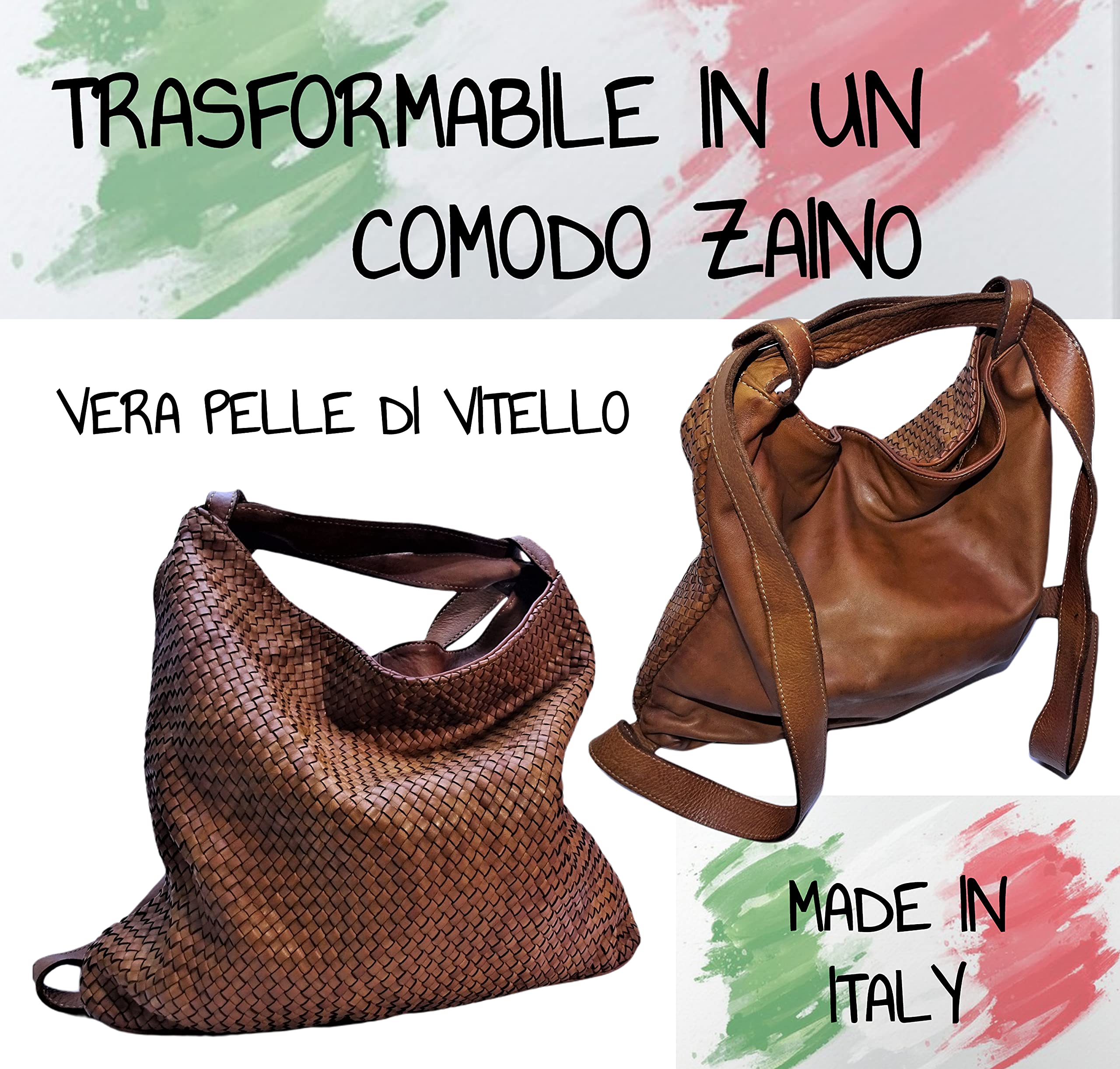 Brakumi Borsa in vera pelle morbida trasformabile in zaino