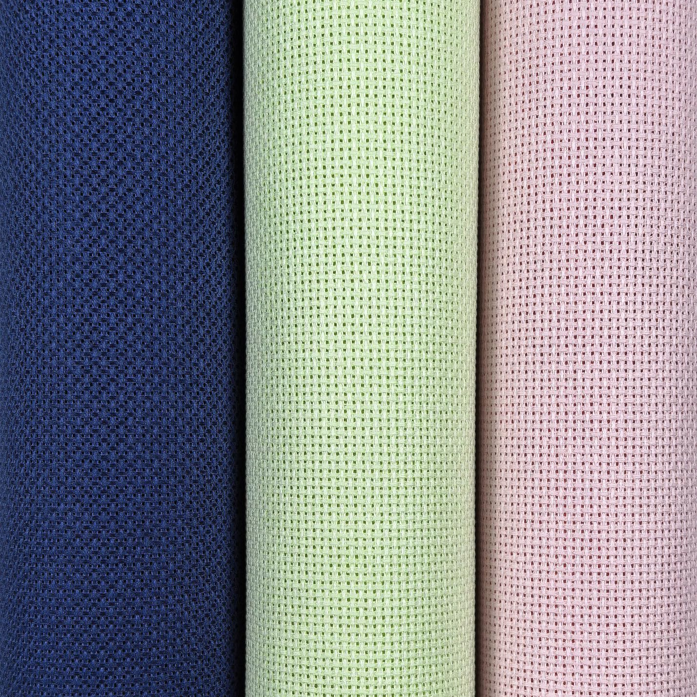 KCS 3 pc of 15" x 18"(38cmx45cm) 18 Count Cross Stitch Cotton Aida Cloth Needlework Rolled Fabric Box,18CT,Royal Blue+Light Green+Pink