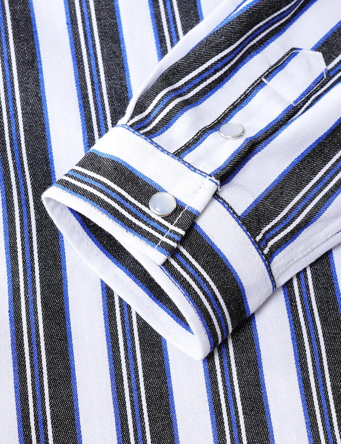 JOGAL Mens Striped Western Shirts Long Sleeve Pearl Snap Casual Cowboy Shirt Regular Fit Work Shirts with Two Pockets - Image 5