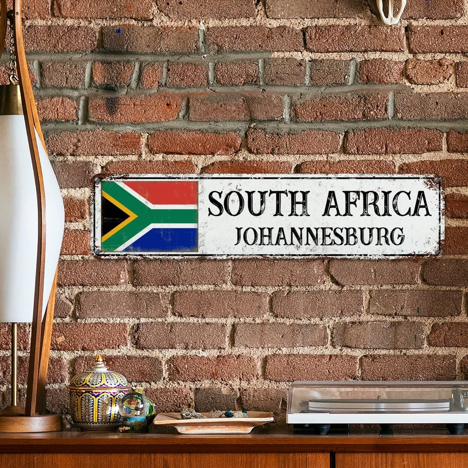 South Africa National Flag Aluminum Sign Johannesburg City Retro Metal Wall Hanging Sign Country Souvenir Metal Tin Sign Quality Metal Sign for Street Front Porch 12X3In