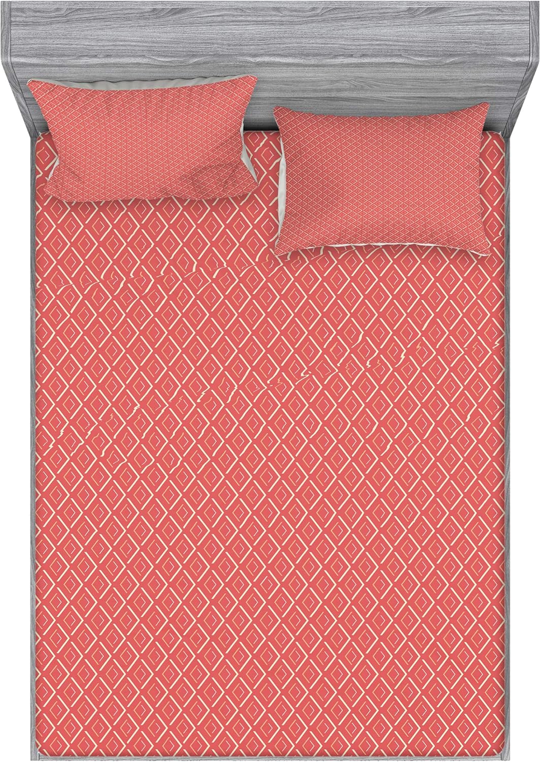 Ambesonne Fox Fitted Sheet & Pillow Sham Set, Fox in The Winter Forest Abstract Cartoon Trees and Nature Animal Pattern, Decorative Printed 3 Piece Bedding Decor Set, Full, Pale Sage Green Orange