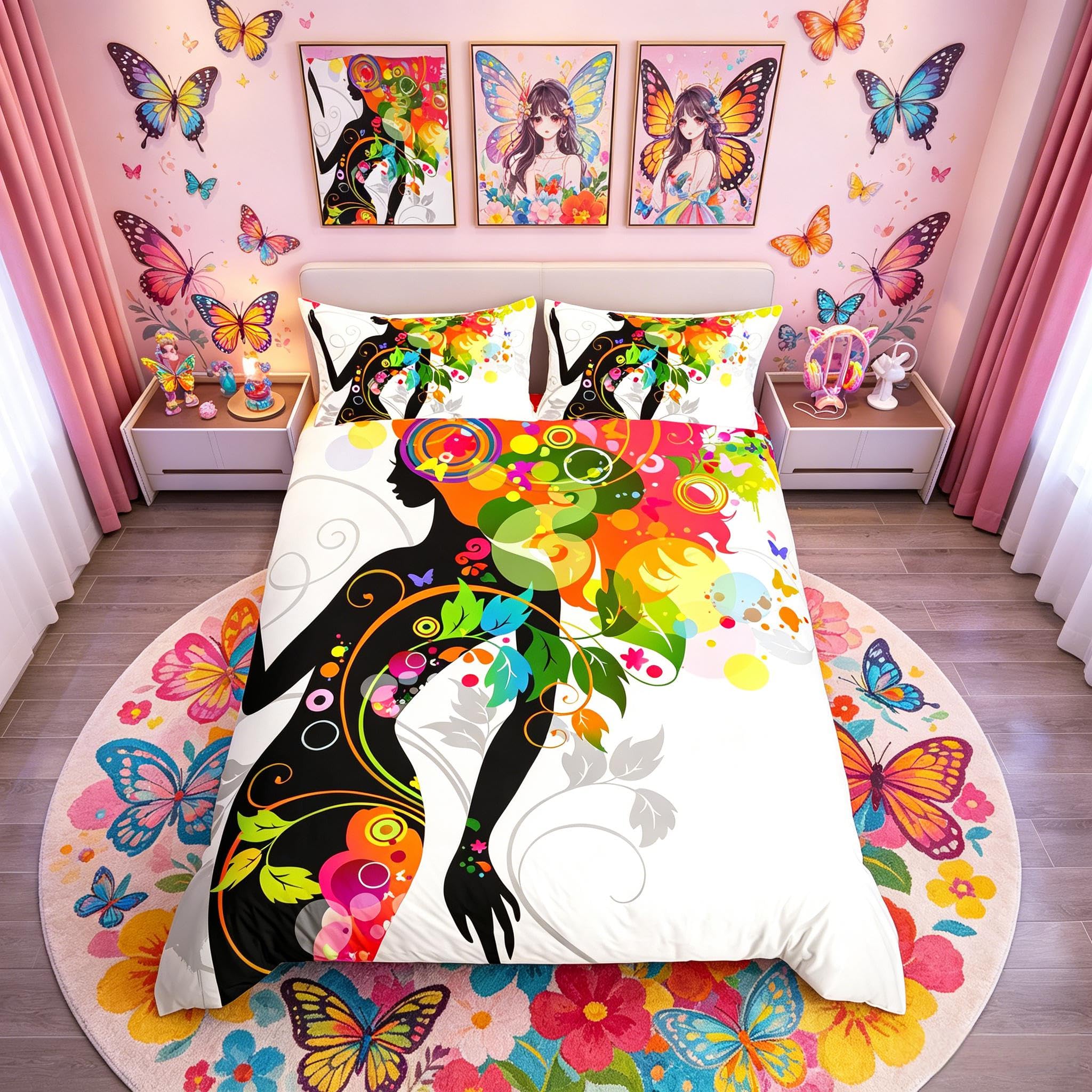 Loussiesd Exotic Girls Duvet Cover Set For Woman Teens,Floral Bedding Set Tropical Flowers Print Comforter Cover,Mordern Bedding Gift Collection,Decor 3 Pcs Duvet Cover Super King Size & Zipper Ties — image 1