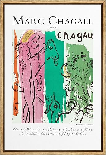 SIGNLEADER Lienzo enmarcado para pared, diseño de animales del bosque de Marc Chagall, acuarela, pastel, ilustraciones clásicas vintage, bellas
