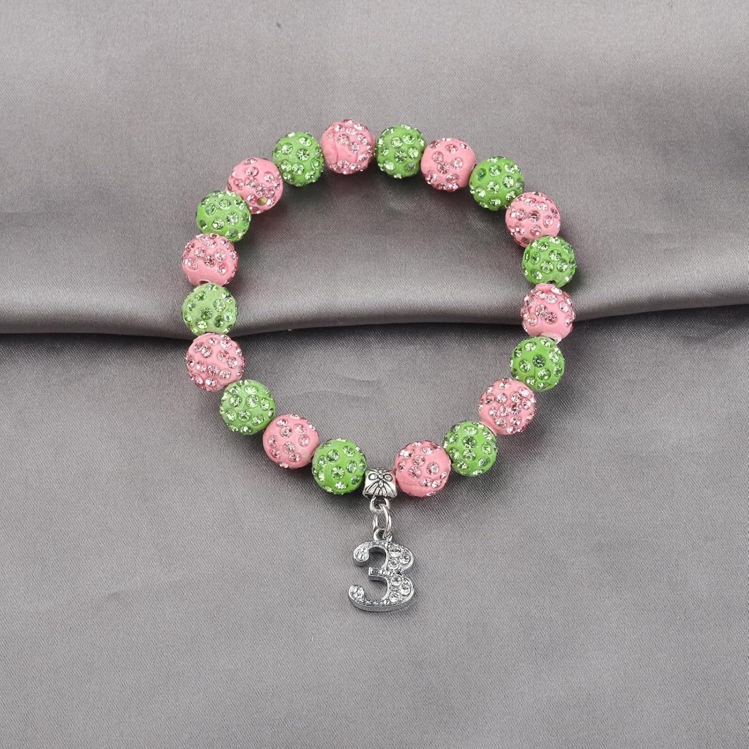 POTIY Sorority Gift Pink and Green Beads Bracelet with Numbers Graduation Gifts Paraphernalia Bracelet for Women - Image 4