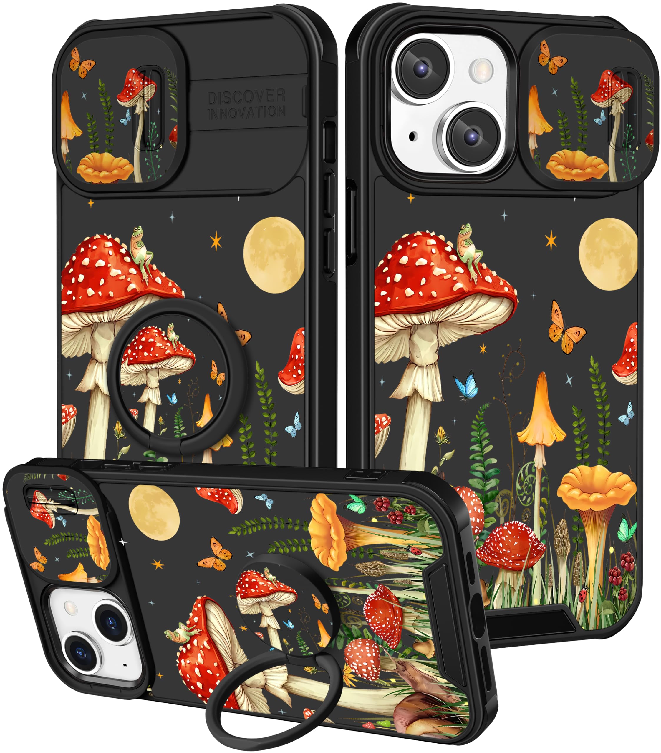 Funermei for iPhone 13/for iPhone 14 Case - Women Girls Cute Phone Cover Girly Pretty Aesthetic Mushroom Plant Unique Design with Camera Cover Funda for Apple for iPhone 13/for iPhone 14