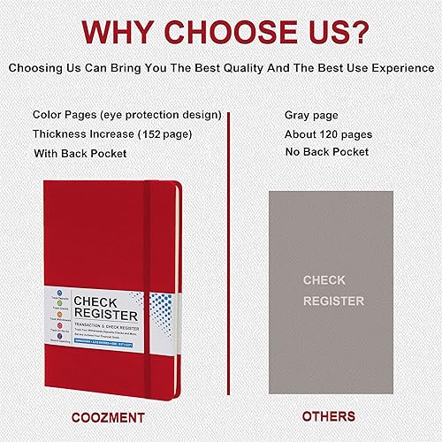 Miniatura 4 de Coozment Registro de cheques gruesos para chequera personal, libro de registro de ingresos y gastos, página interior de colores, tapa dura, viene
