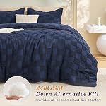 Sasttie Queen Comforter Set, 3-Piece Boho Tufted Bedding, Ultra Soft Brushed Checkered Bed Set for Bedroom, Guest Room & Dorm All-Season Use, with Plaid Geometric Design, Navy Blue