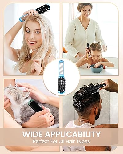 Miniatura 4 de Juego de 6 piezas de cepillo de pelo plegable de viaje con espejo compacto para mujeres - Mini cepillo de bolsillo con espejo para bolso y niñas