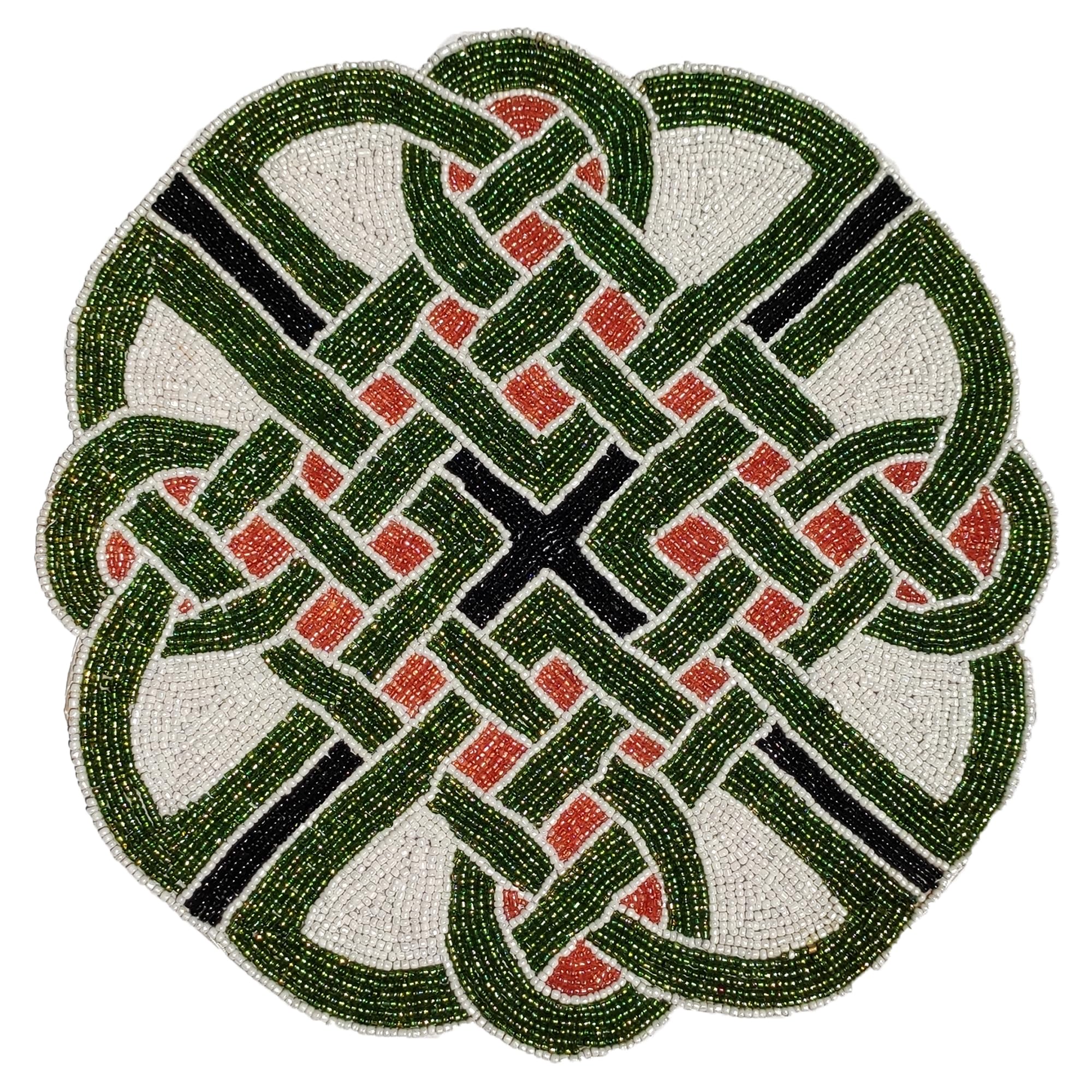 FLIHAUT® Handicrafts Beautiful Round Glass Beaded Decorative Placemat/tablemat for Dining Table,Center Table Festivals Gifting Size 14 x 14 inch Green, Black & White Knot Pattern Mat (B0CB1NSFRN) Amazon Price History, Amazon Price Tracker