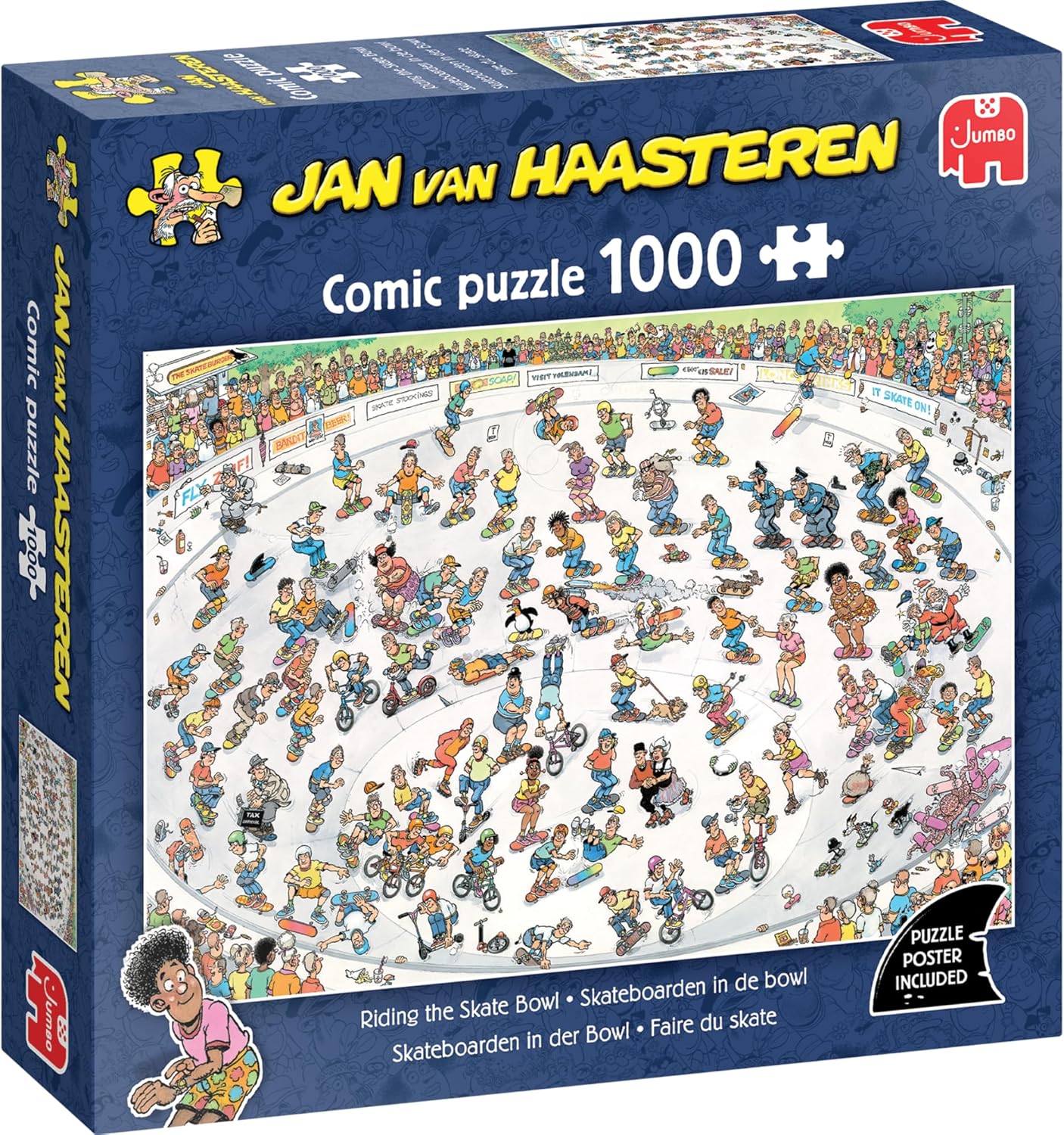 Jan van Haasteren - Skateboarding in the Bowl - 1000 Pieces - Hidden Object Puzzle for Adults, Escape Puzzle