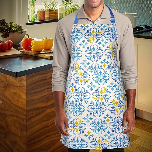 Miniatura 6 de Delantal de cocina 100% algodón estampado con bolsillo y cuello ajustable con lazos largos delantal de 25 x 31 pulgadas para mujeres y hombres,