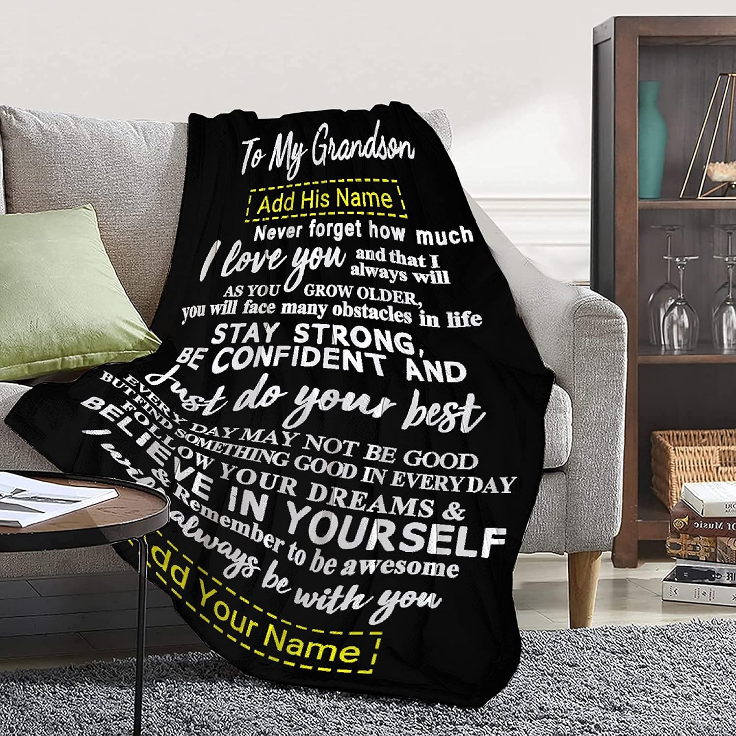 Custom Grandson Blanket from Grandma Grandpa 40x50 Inches Personalized Boy Name Gift Super Soft Lightweight Throws Summer Travel Blankets Birthday Present Decor Bed Couch Sofa