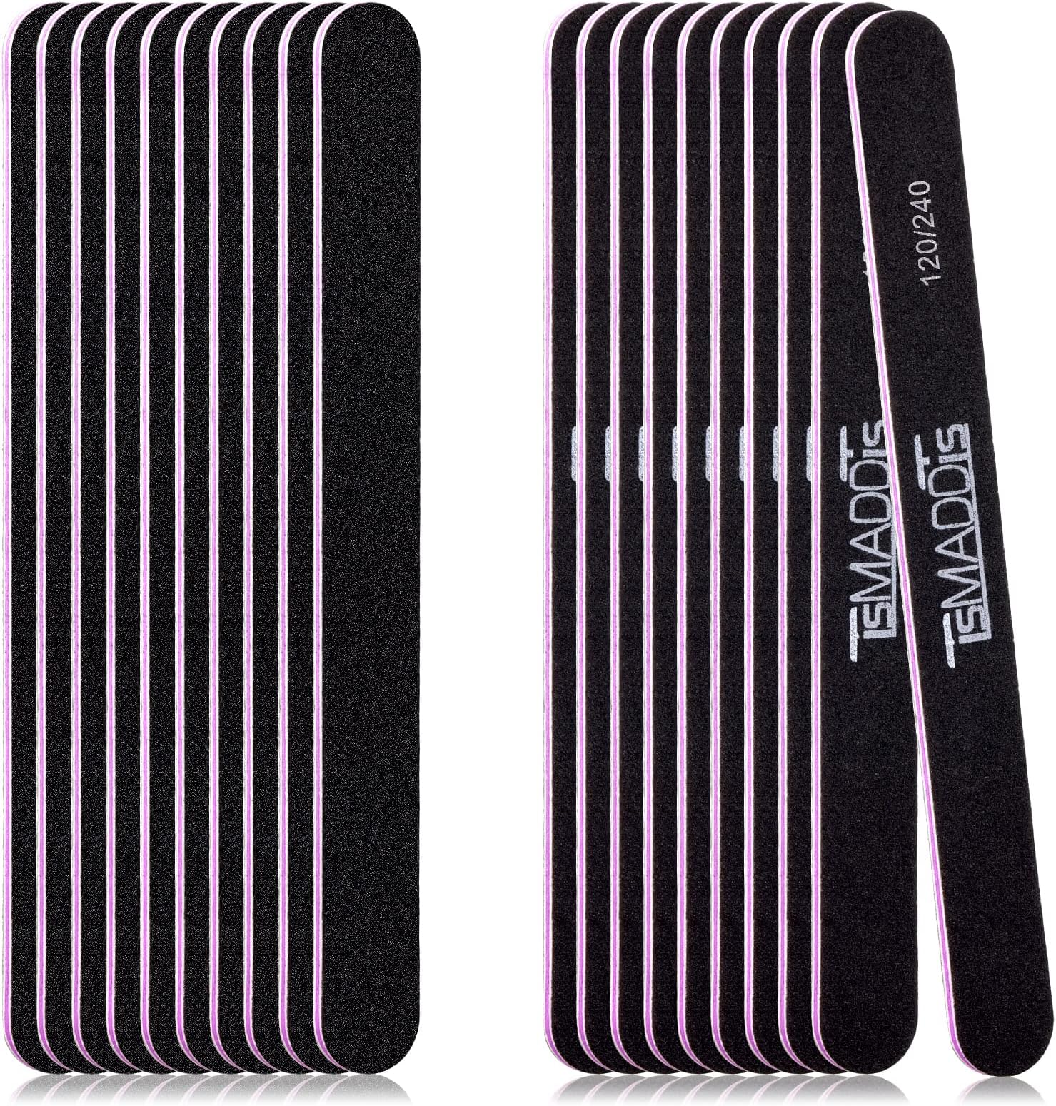 Nail Files, TsMADDTs 20Pcs 120/240 Grit Nail Files Bulk Emery Board for Natural Acrylic Nails Heavy Duty Double Sided Washable Manicure File for Girls Women Men Pet