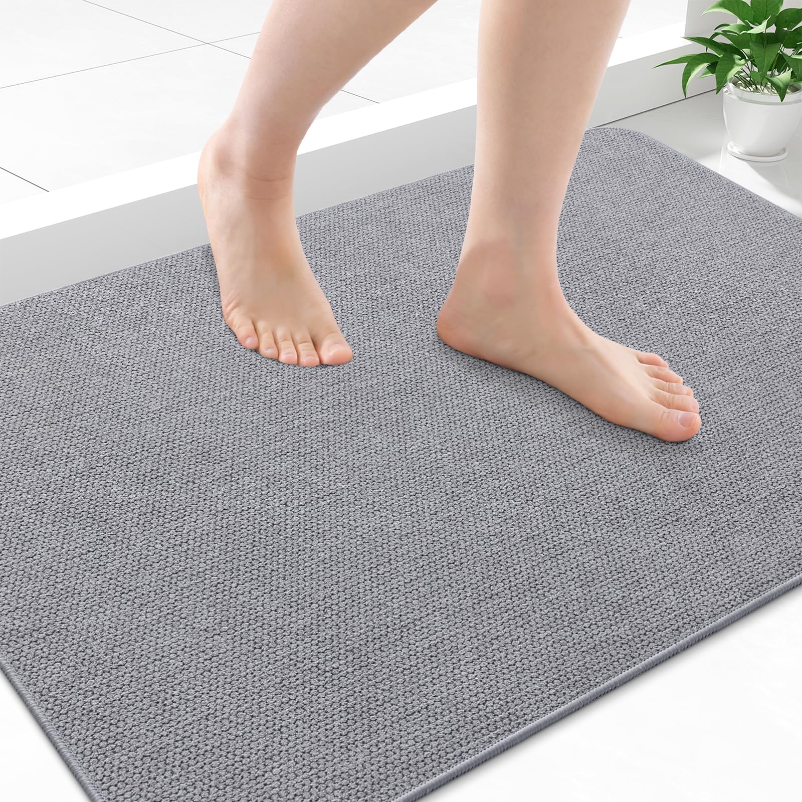 Smiry Ultra Thin Bath Mat 34x21, Non Slip Rubber Washable Bathroom Rugs