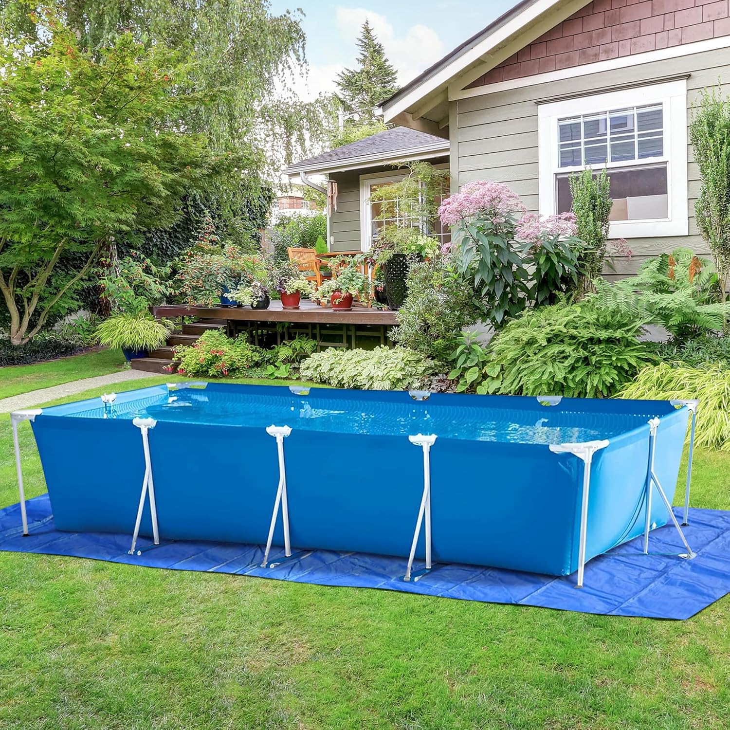 codree 20 x 12 Ft Rectangular Pool Ground Cloths, Waterproof PE Swimming Pool Liner Pad, Heavy Duty Above Ground Pool Mat Protector Tarp with Stakes for Pools Bottom Prevents Punctures