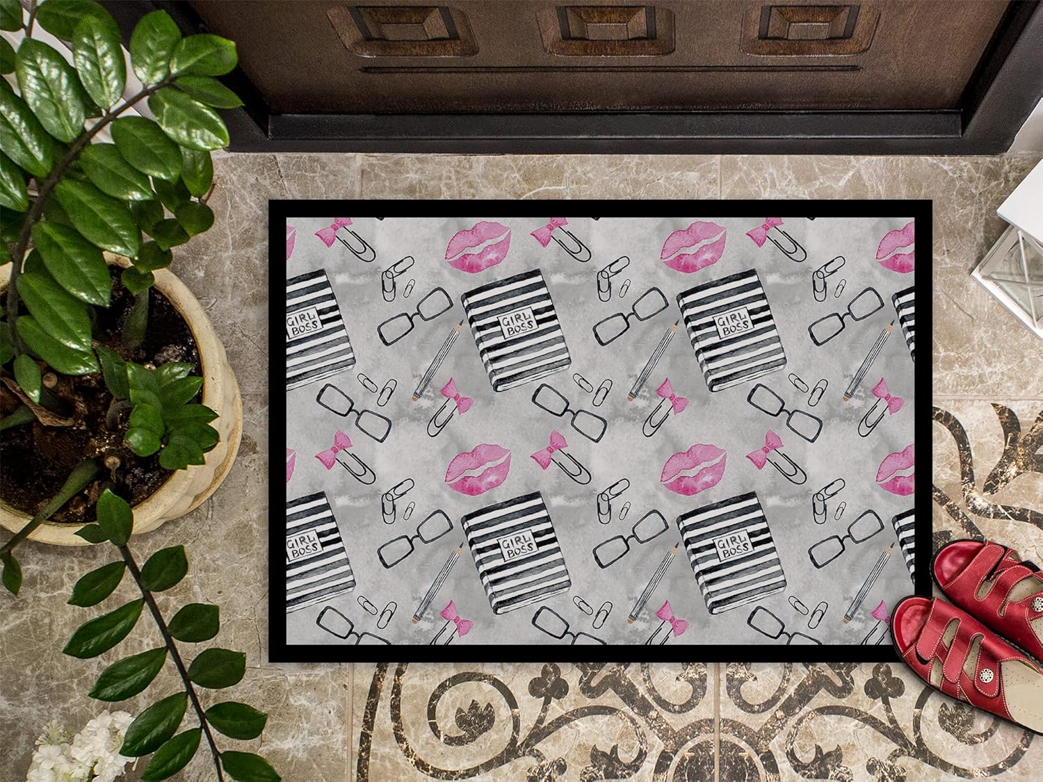 Caroline's Treasures BB7545MAT Watercolor Girl Boss Journaling Doormat 18x27 Front Door Mat Indoor Outdoor Rugs for Entryway, Non Slip Washable Low Pile, 18H X 27W