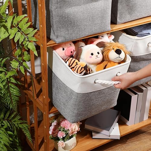 Miniatura 2 de meekoo Paquete de 8 contenedores plegables de tela de poliéster, con asas, organizador de armario de lino para estantes, hogar, armario, toallas,