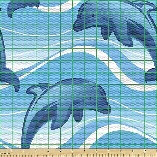 Miniatura 2 de Lunarable - Tela de delfines de The Yard, ilustración de delfines saltando olas con gran mamífero amigable del océano, tela decorativa para