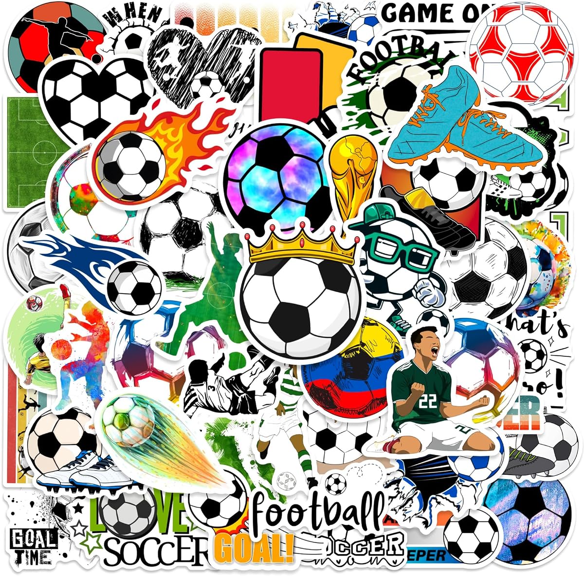 Generic 50pcs Soccer Sport Stickers, Waterproof Vinyl Decal for Kids Adults, Cool Soccer Stickers for Laptop, Skateboard, Water Bottle, Phone Case, Guitar, Laptop