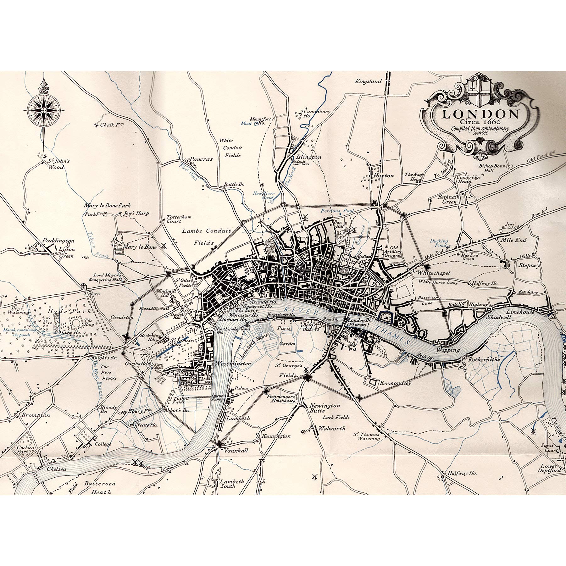 Artery8 Map Crown 1930 London City England 1660 Plan Chart Premium Wall Art Canvas Print 18X24 Inch