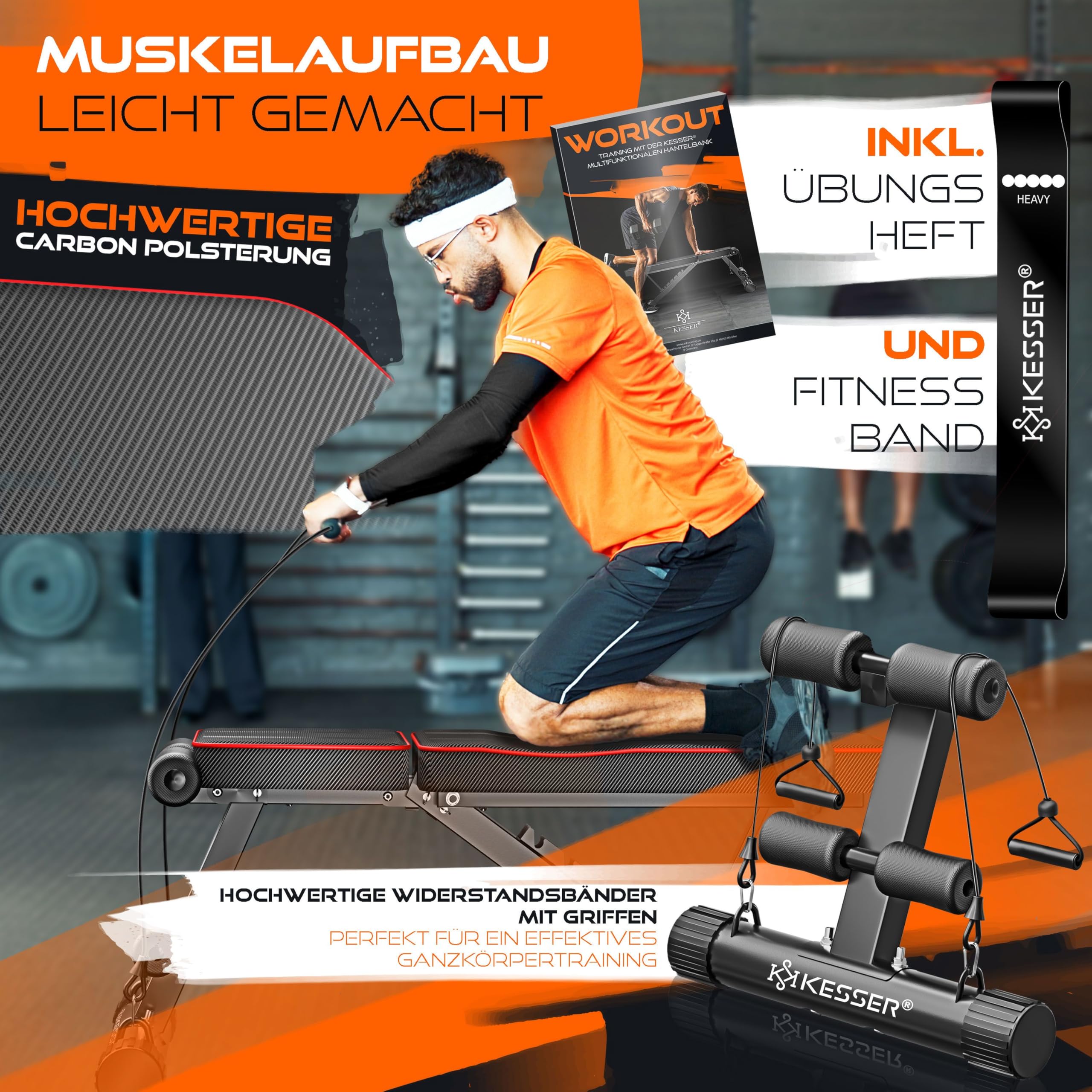 KESSER® Banc de musculation pliable multifonction avec dossier - Charge maximale : 500 kg - Appareil de fitness réglable pour développé couché - Entraînement complet du corps - Banc incliné pour