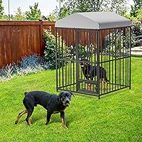 Vista 7 de Jaula para perros de 4 x 4 x 6 pies, jaula de metal resistente con cubierta superior impermeable, cuenco giratorio de acero inoxidable para todas