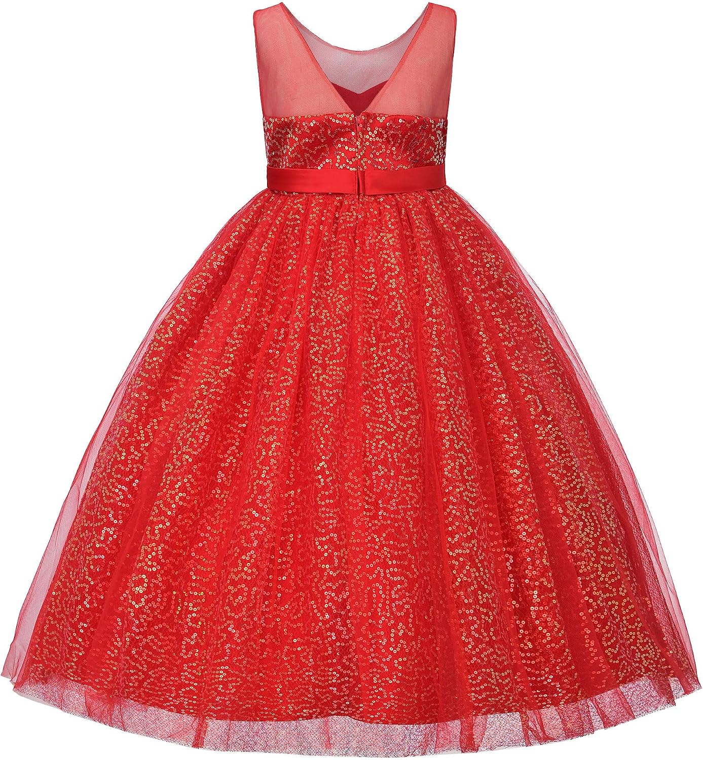 Uhnice Flower Girls Sequin Dress V-Back Tulle Ball Gown for Wedding Party