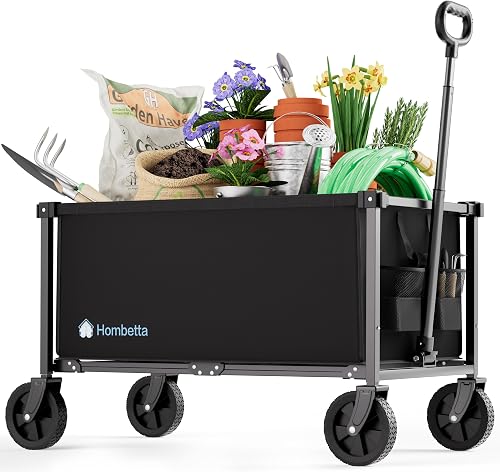Collapsible Wagon, Heavy Duty Wagons Carts Foldable with Wheels, 150L Utility Wagon with 360LBS Capacity Wagon Cart with Wheels Foldable for Shopping, Groceries, Camping, Sports, Beach, Black
