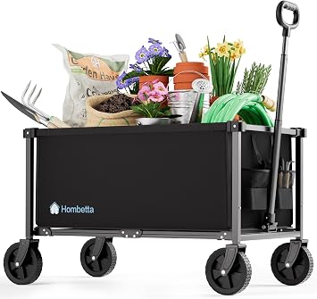 29.3" Collapsible Wagon Cart, 150L Heavy Duty Folding Utility Wagon with Wheels, 260 lbs Load, Portable Rolling Cart for Garden, Shopping, Sports, Camping, Black