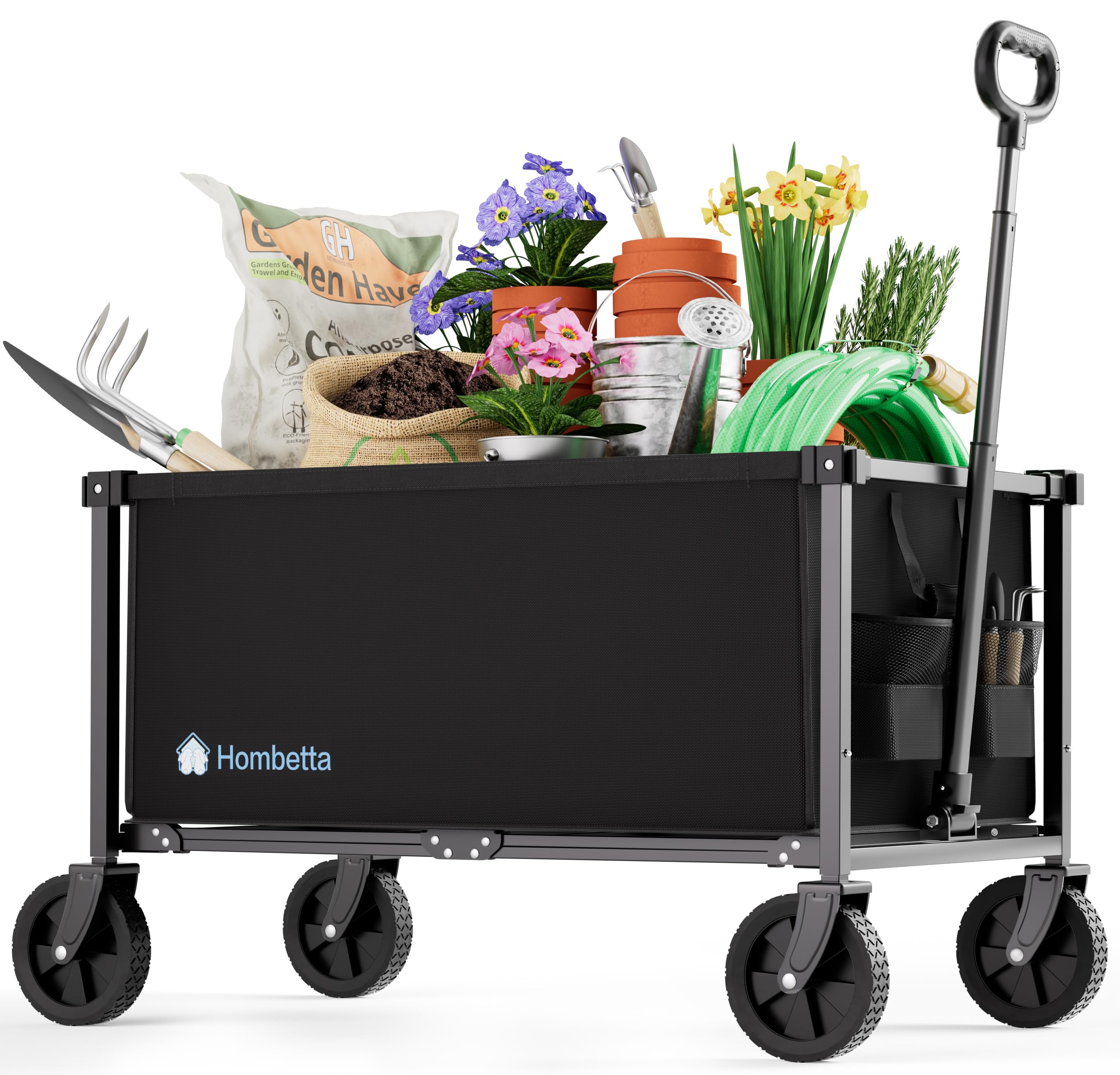 HOMBETTA 29.3" Collapsible Wagon Cart, 150L Heavy Duty Folding Utility Wagon with Wheels, 260 lbs Load, Portable Rolling Cart for Garden, Shopping, Sports, Camping, Black Product Image 1