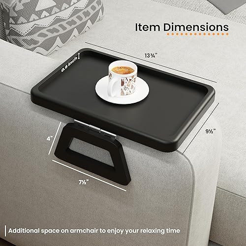 Miniatura 4 de Tinamo Bandeja de brazo de sofá de acacia, mesa rectangular para reposabrazos de sofá, accesorios de sofá, organizador para sillón, bandeja con clip