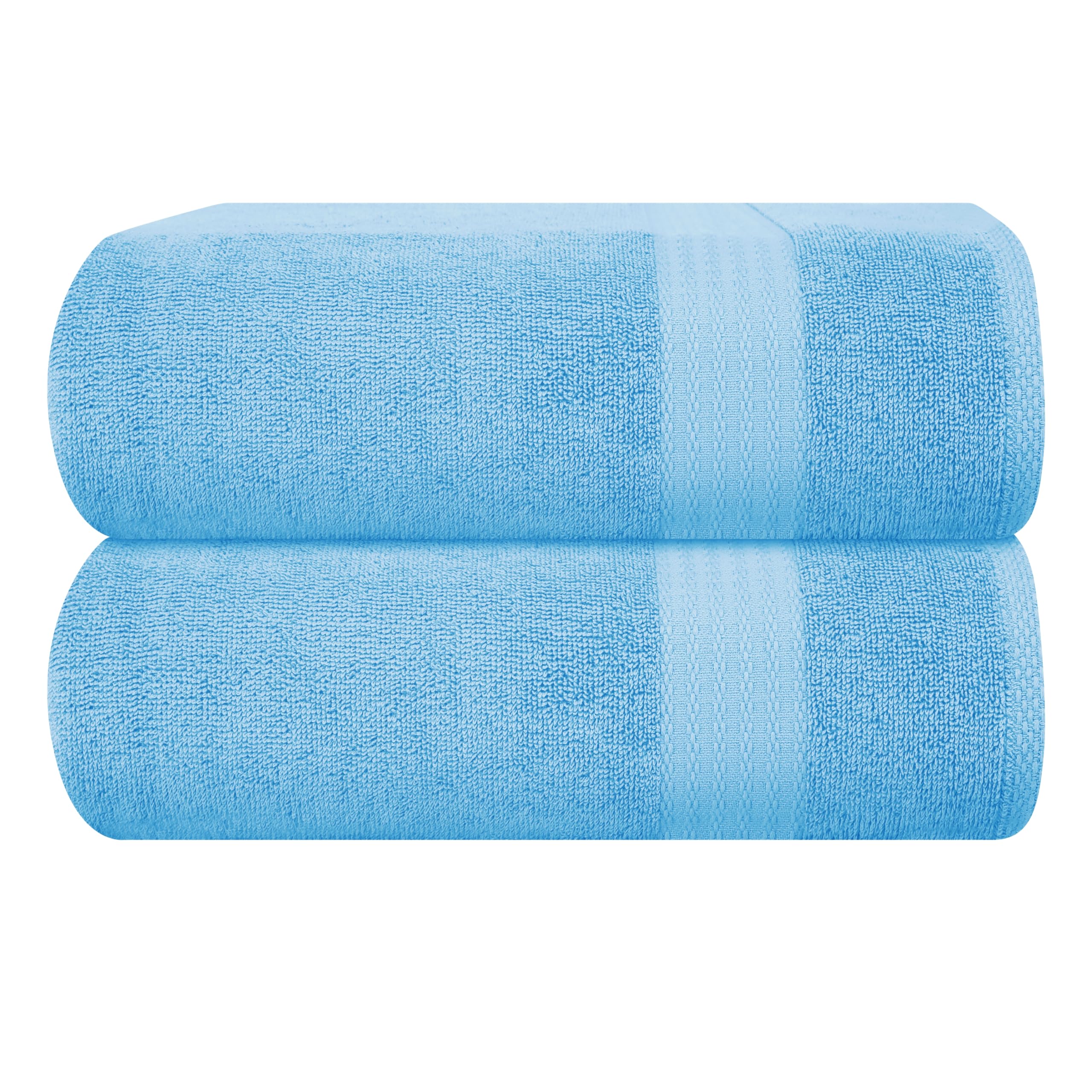 GLAMBURG Premium Cotton Oversized 2 Pack Bath Sheet 35x70-100% Pure Cotton - Ideal for Everyday use - Ultra Soft &amp; Highly Absorbent - Machine Washable - Sky Blue