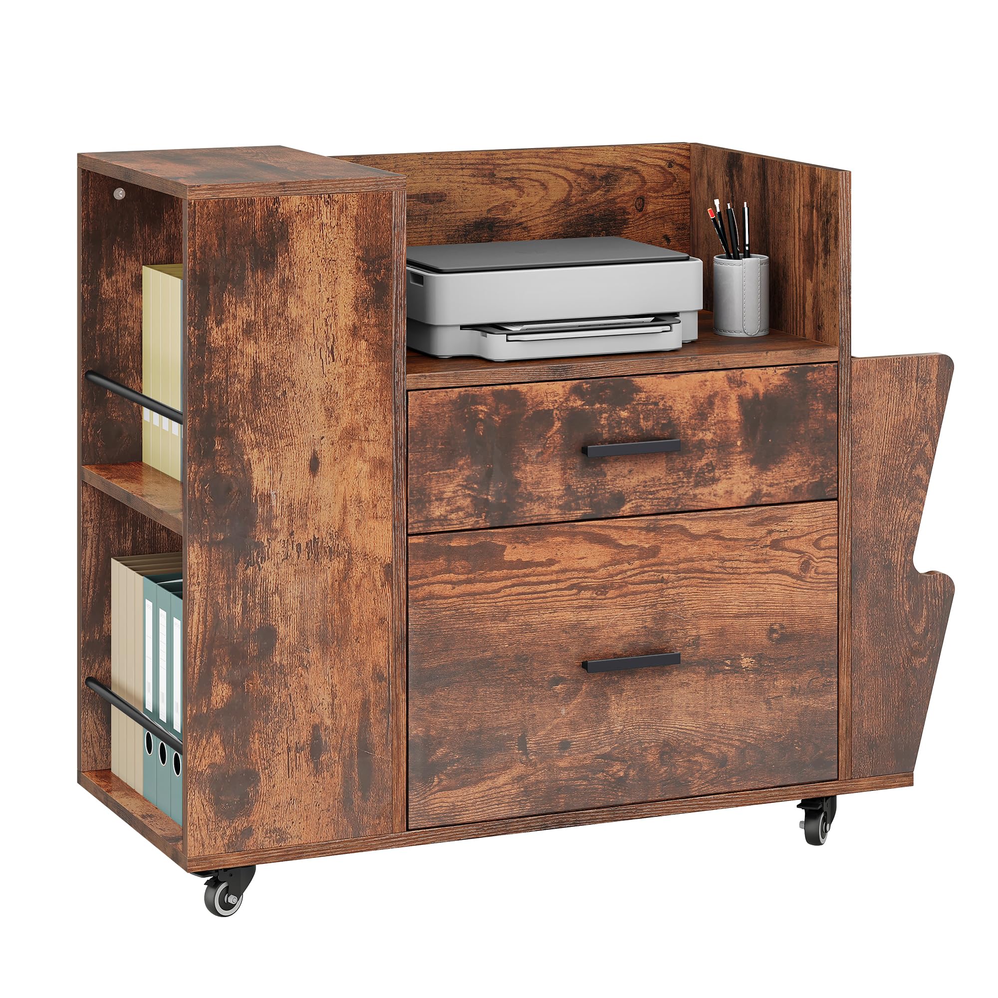 YITAHOME Rolling Aktenschrank mit Seitenhaltern und 4 Rädern, Braun