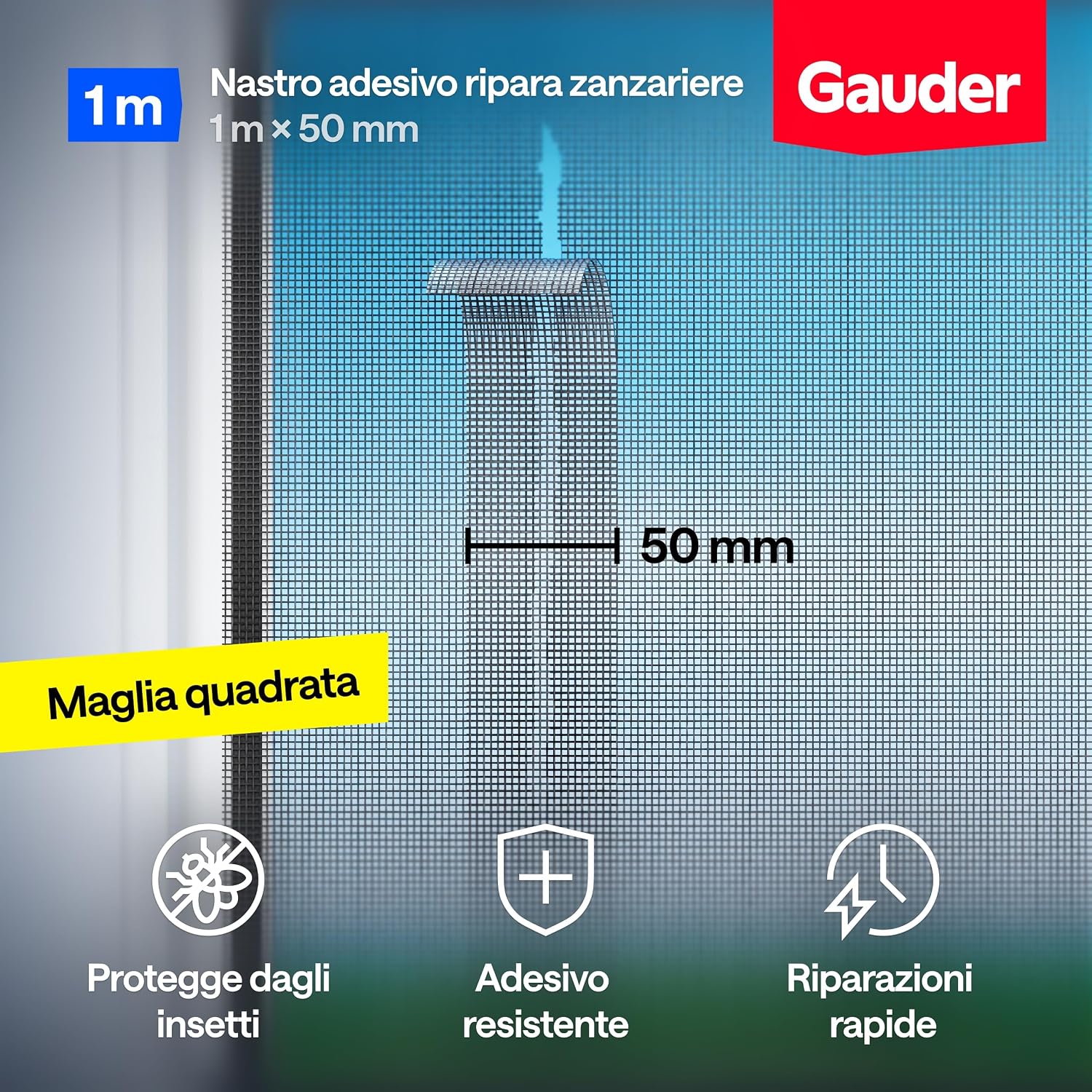GAUDER Nastro riparazione zanzariere (1 m x 50 mm - nero) - Analyse des détails et conception