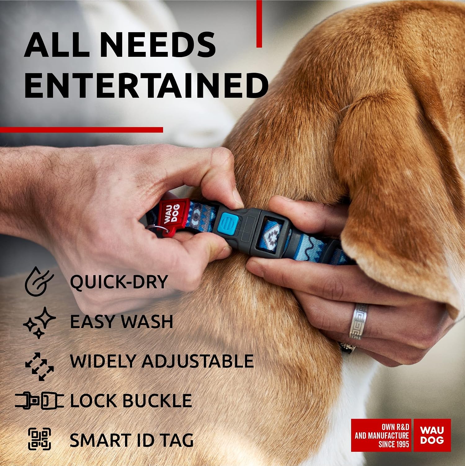WAUDOG Nylon Dog Collar - Adjustable Dog Collar for Large Dogs, Small & Medium Dogs - Breakaway Puppy Collars for Large Breed Dogs - Boy & Girl Dog Collars with Durable Plastic Buckle and QR Dog Tag image 5