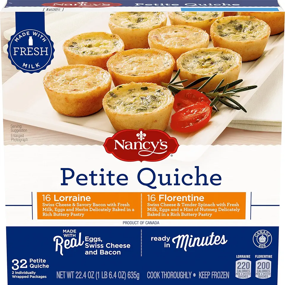 Nancy's Lorraine &amp; Florentine Petite Quiche Frozen Snacks Variety Pack, 32 ct Box
