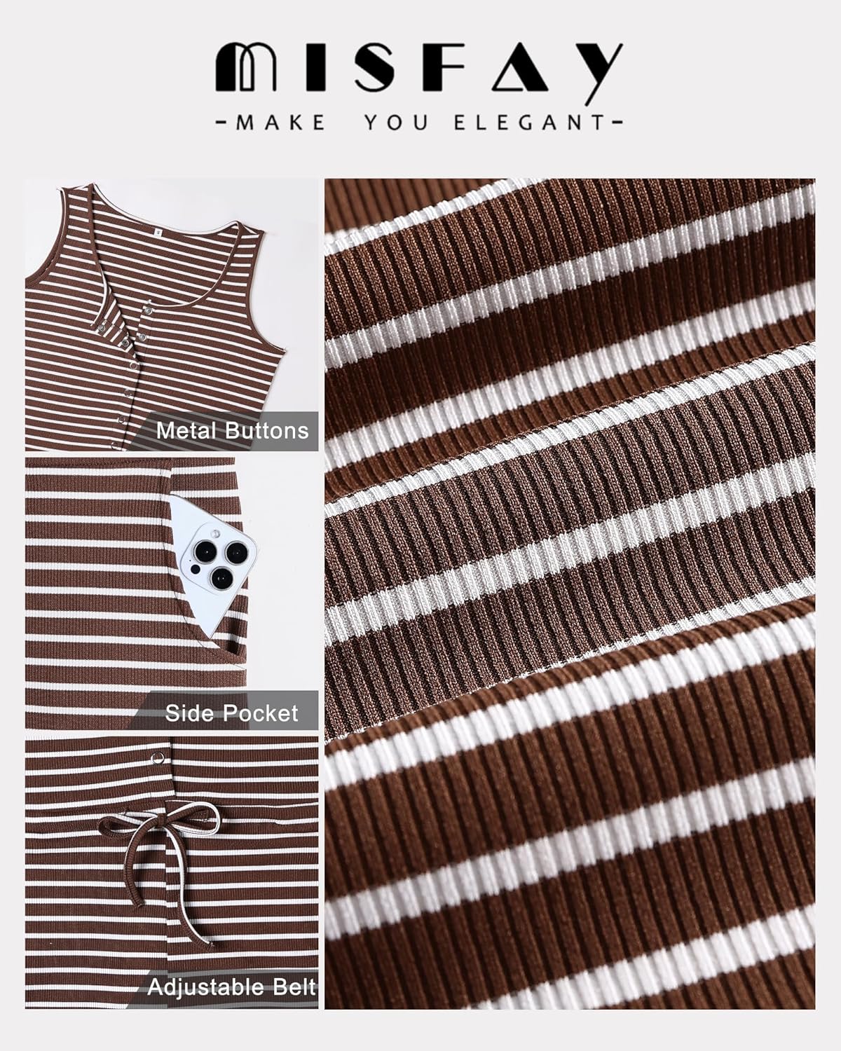 MISFAY Rompers for Women 2026 Summer Casual Buttons Scoop Neck Tank Short Jumpsuits with Pockets Beach Vacation Outfit - Image 5