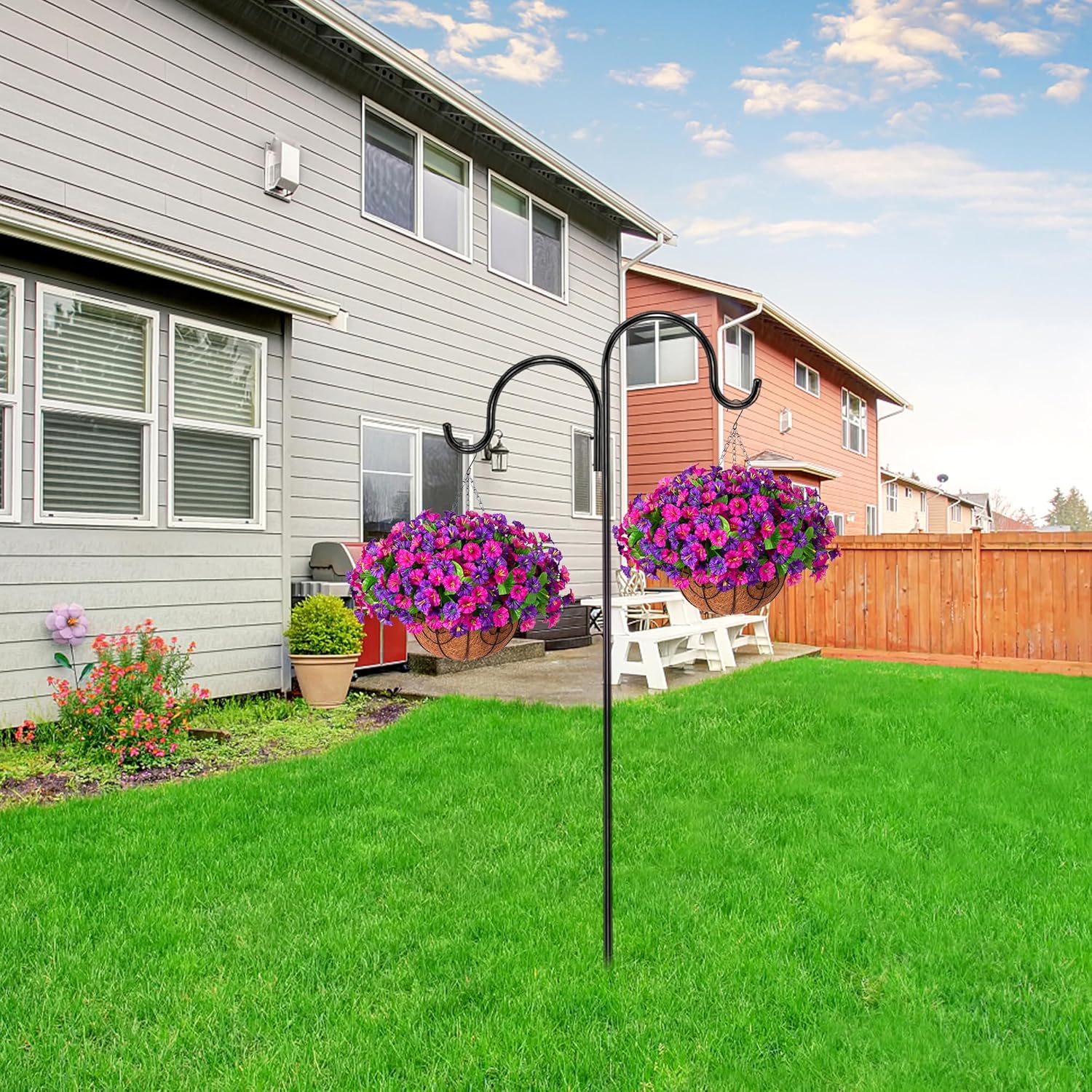 Artificial Fake Hanging Flowers with Basket, Faux Silk Morning Glory Flower Arrangement for Spring Summer Decor, Hanging Plant for Patio Garden Porch Outdoor Decor - Image 6