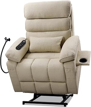 Dual Motor Recliner Chair with Heat & Massage,Chenille Power Lift Recliner Chair for Elderly,Cup Holder Tray,Phone Holder,Detachable Armrests,USB & Type-C Ports,PillowWhite Fabric