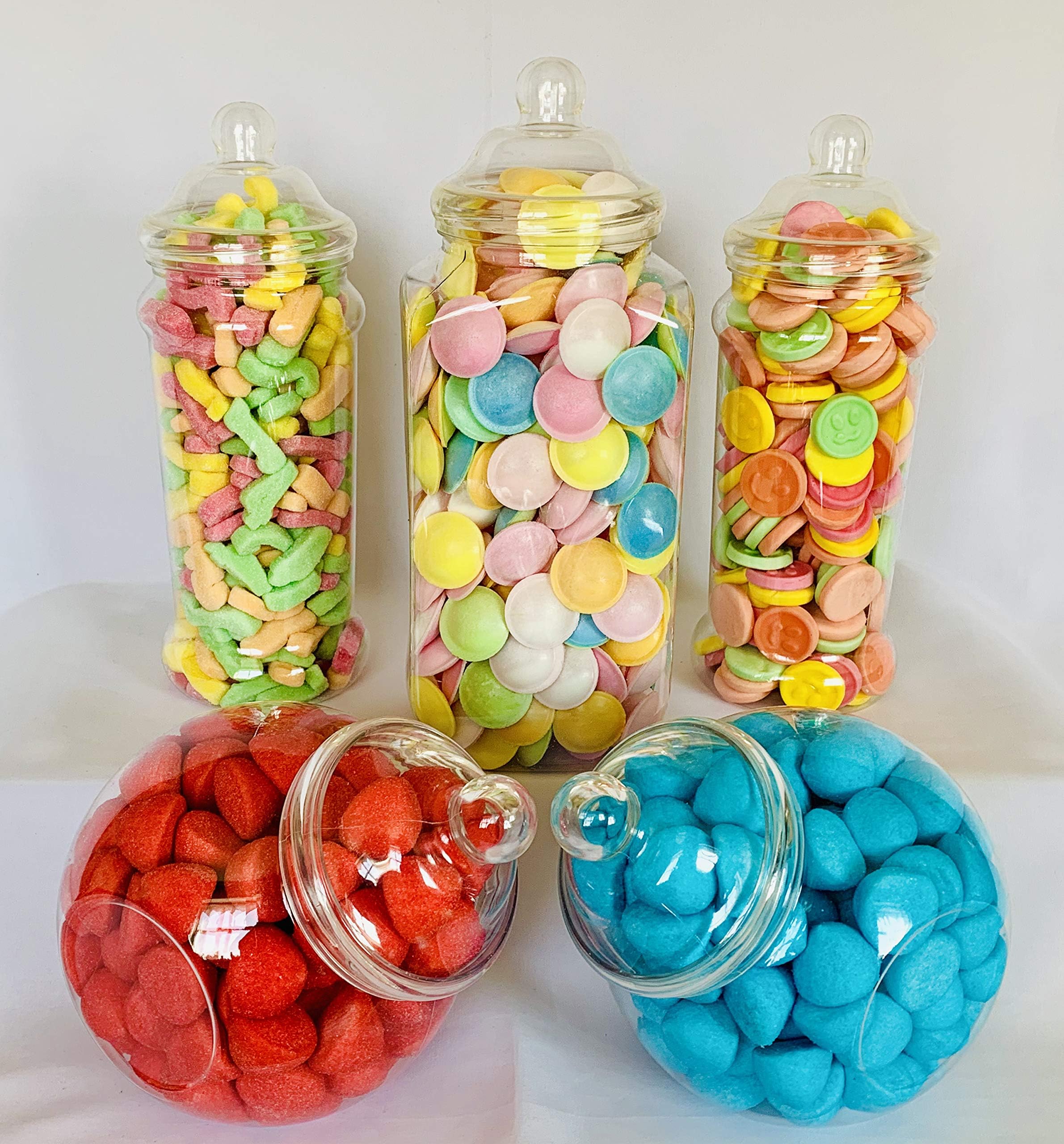 Truly Sweet Candy5 Empty Retro Large Plastic Jars for Pick & Mix, Victorian Shop, Buffet Kit, Party Pack