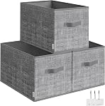 SONGMICS Storage Cubes, 40 x 30 x 24 cm Non-Woven Fabric Bins with Double Handles, Set of 3, Closet Organizers for Shelves, Foldable, for Clothes, Ink Black UROB440B01
