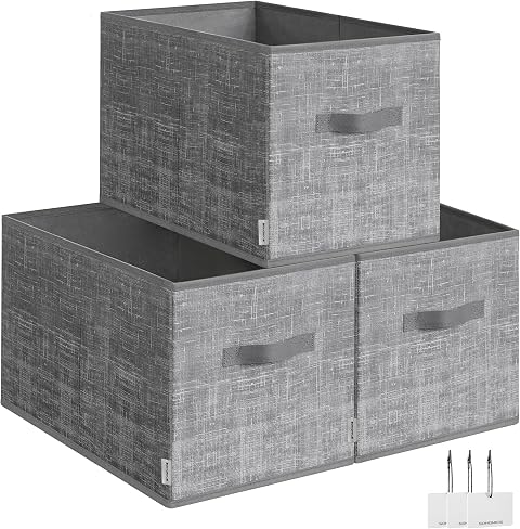 SONGMICS Juego de 3 Cajas de Almacenaje Plegables, 50 x 30 x 30 cm