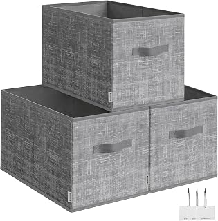 SONGMICS Storage Baskets, Set of 3, Foldable Closet Organizer for Shelves