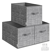 SONGMICS Scatole Portaoggetti Pieghevoli, Set di 3 Contenitori, 50 x 30 x 30 cm, Organizzatori per Armadio, 2 Maniglie, Portaetichette, per Camera da Letto Soggiorno, Grigio Giunco ROB450G01