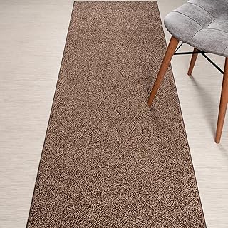 Custom Length Heavy Duty Residential Hallway Entryway Kitchen Floor Carpet Runner Rug | Slip Skid Resistant Rubber Backing, Brown, 26 inch x 16 feet